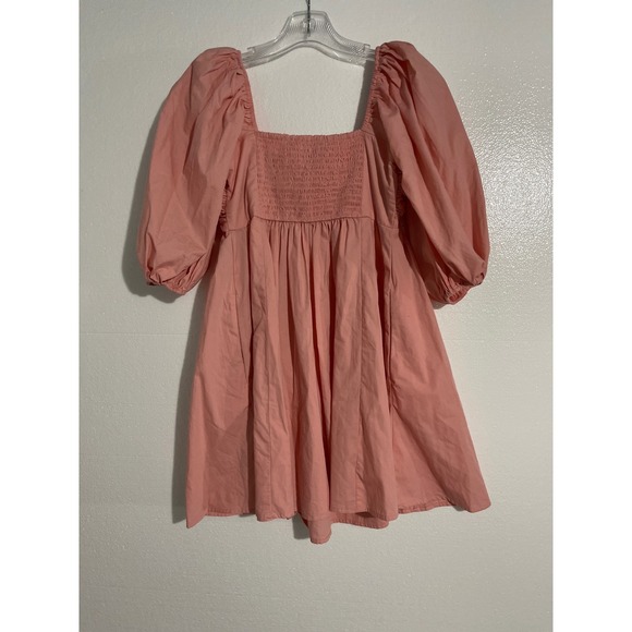Abercrombie & Fitch Pink Emerson Poplin Puff Sleeve Babydoll Mini Dress Sz Sm - Picture 8 of 9